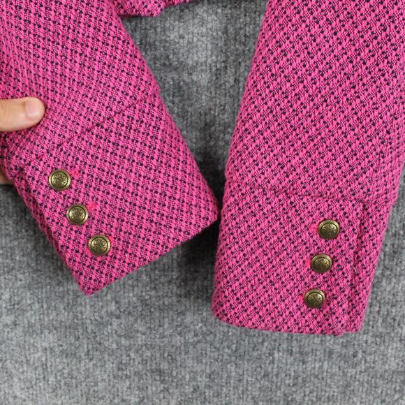 Zara Blazer Womens Medium Pink Tweed Cropped Double Breasted Gold Button Jacket - Picture 3 of 11